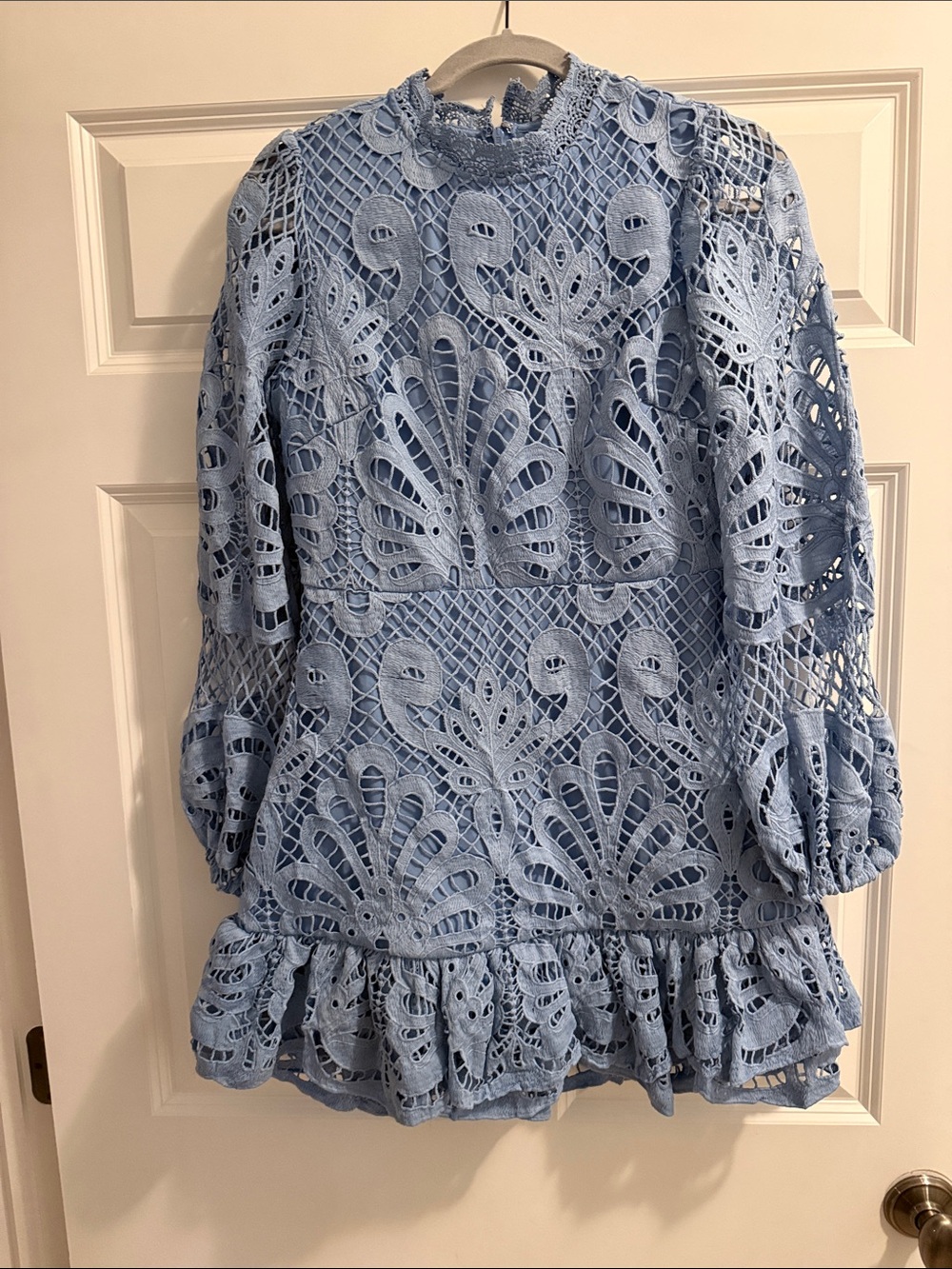 Aqua Pale Blue Lace Long-Sleeve Formal Dress